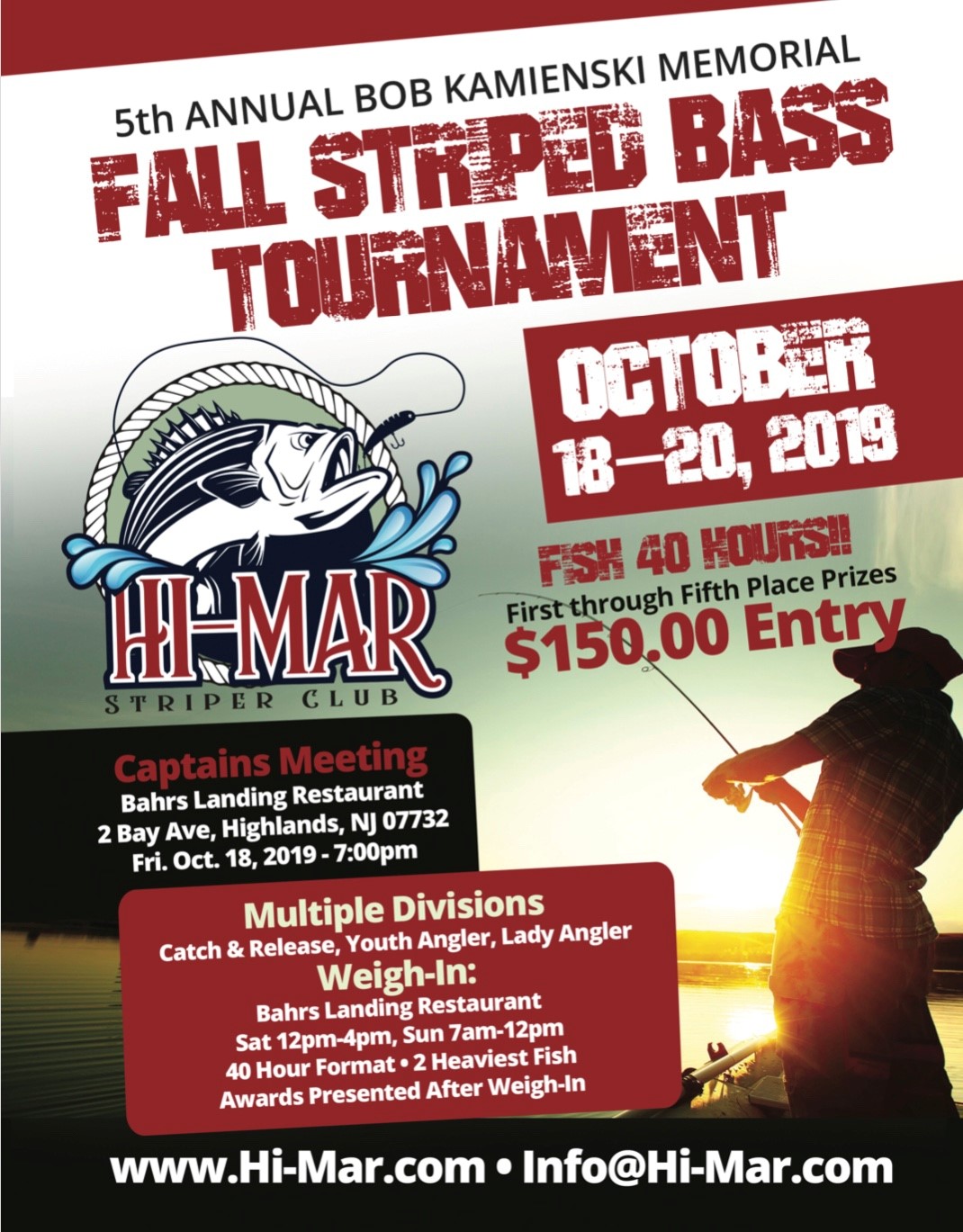 5th Annual Bob Kamienski  Memorial Fall Striper Tournament – Oct. 18-20, 2019